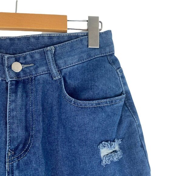 UNBRANDED WOMEN'S Medium Wash High Rise Destroyed Frankenstein Patch Jeans US M - Picture 5 of 11